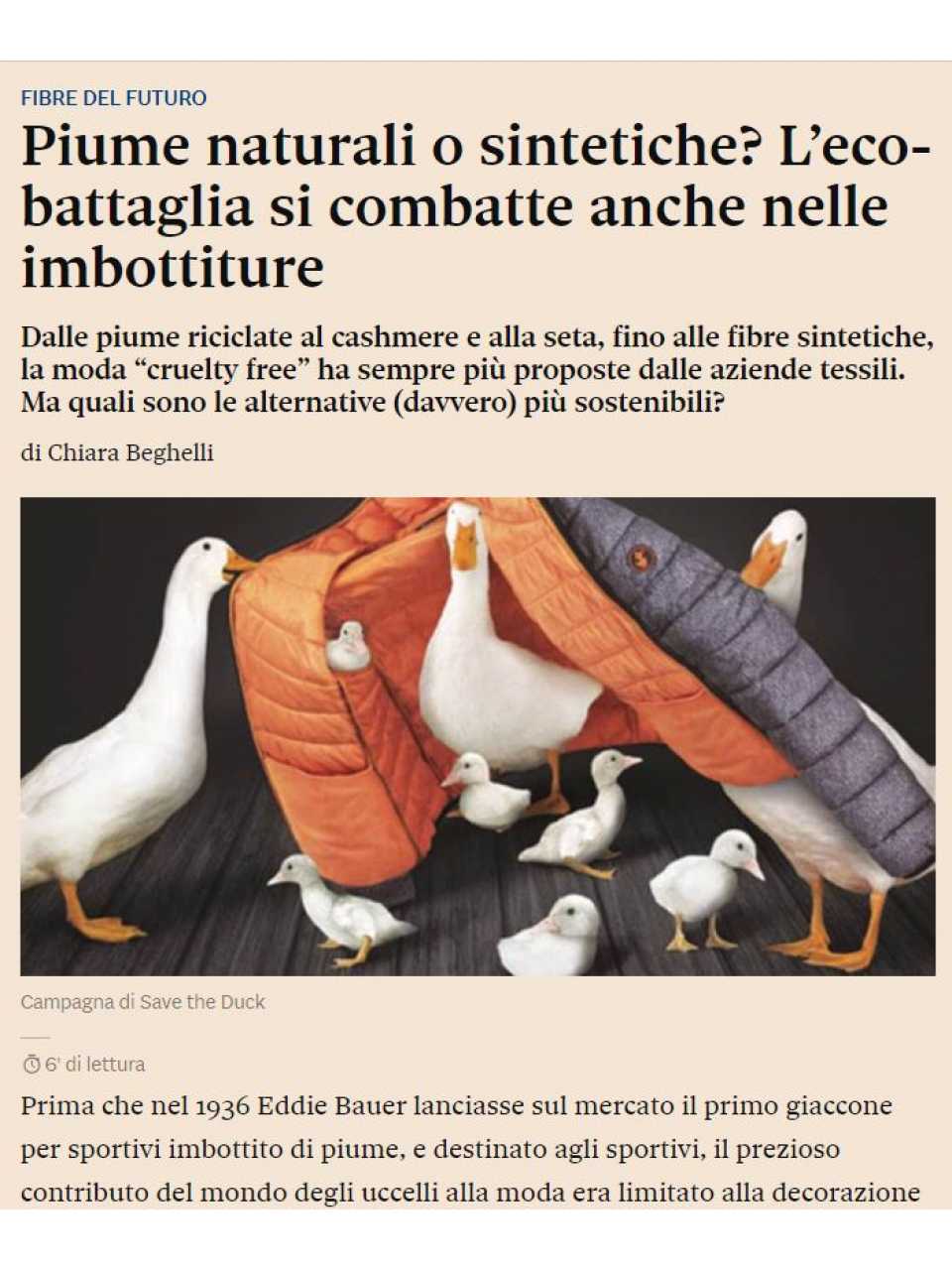 Piume naturali o sintetiche? L’eco- battaglia si combatte anche nelle imbottiture