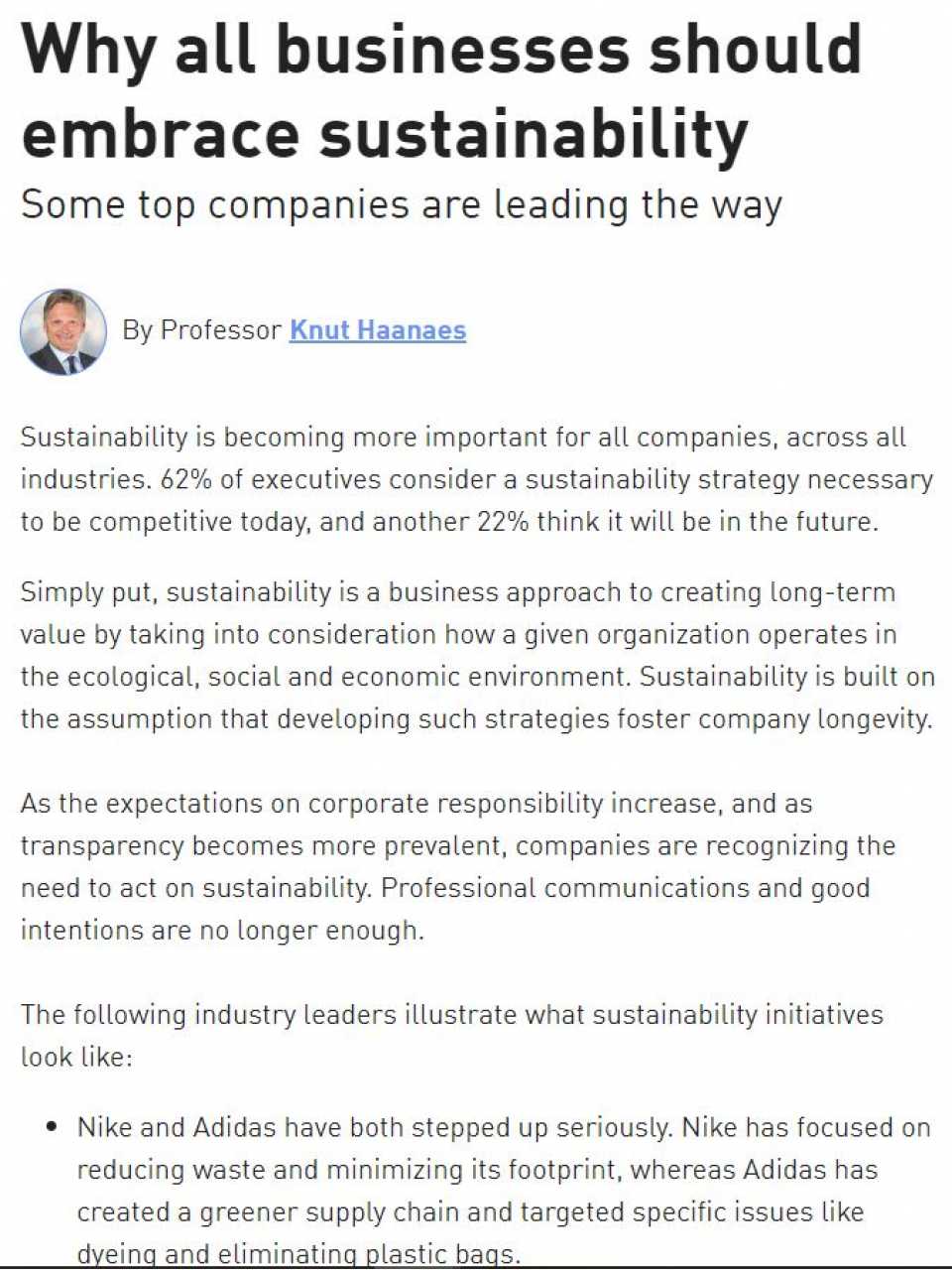 Why all businesses should embrace sustainability. Some top companies are leading the way