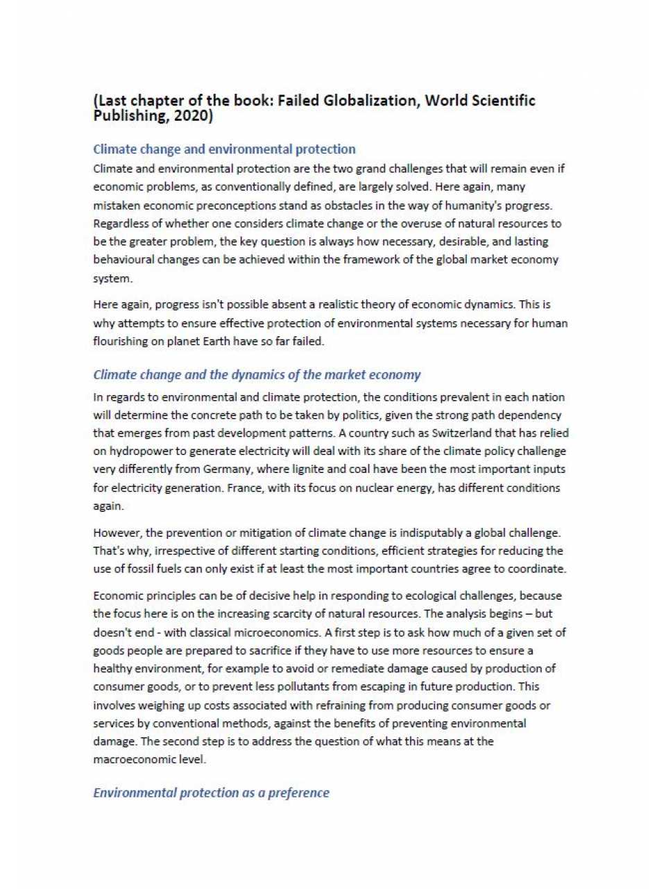 Climate change and environmental protection