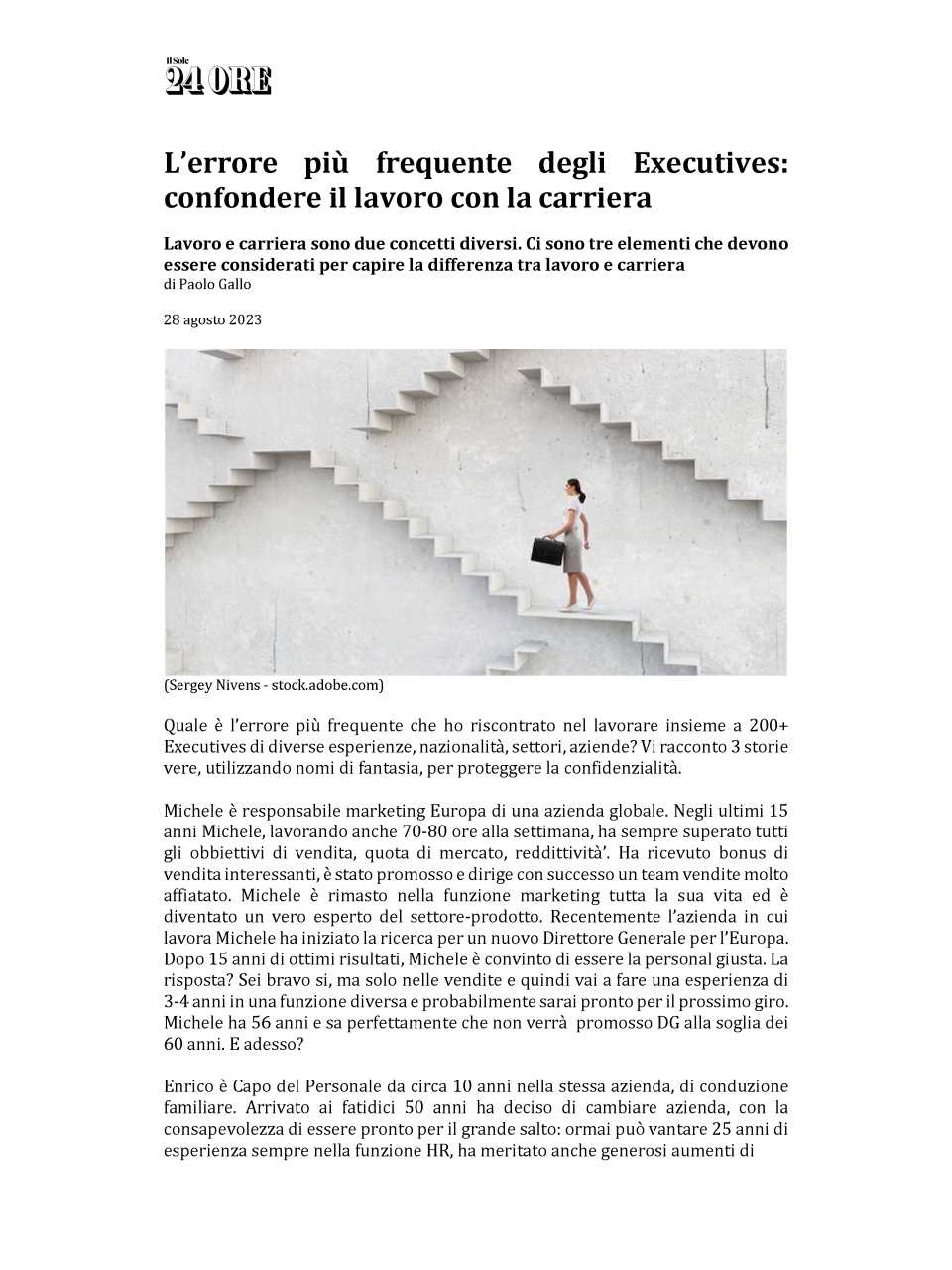 L’errore più frequente degli Executives: confondere il lavoro con la carriera