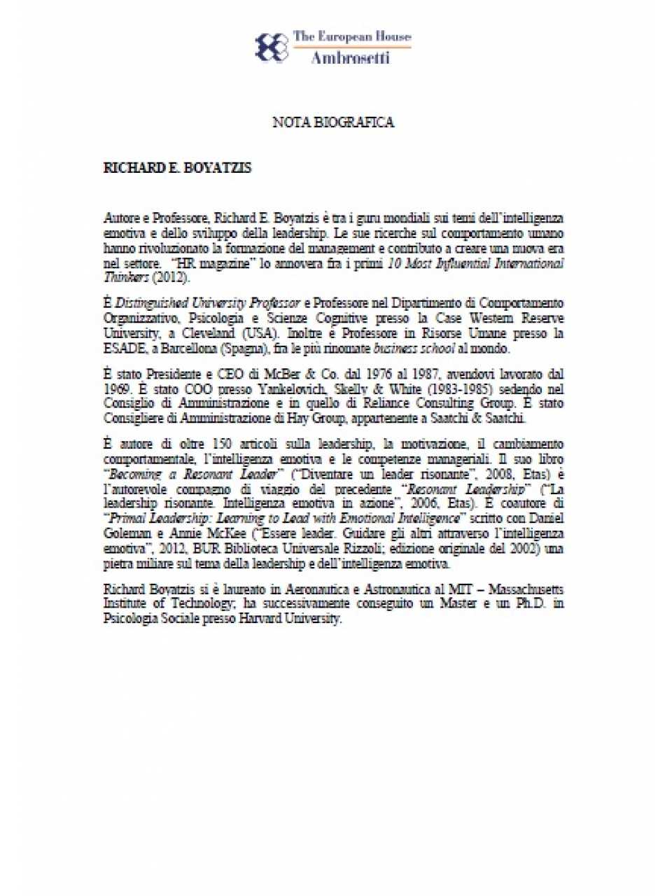 Nota biografica - Richard E. Boyatzis