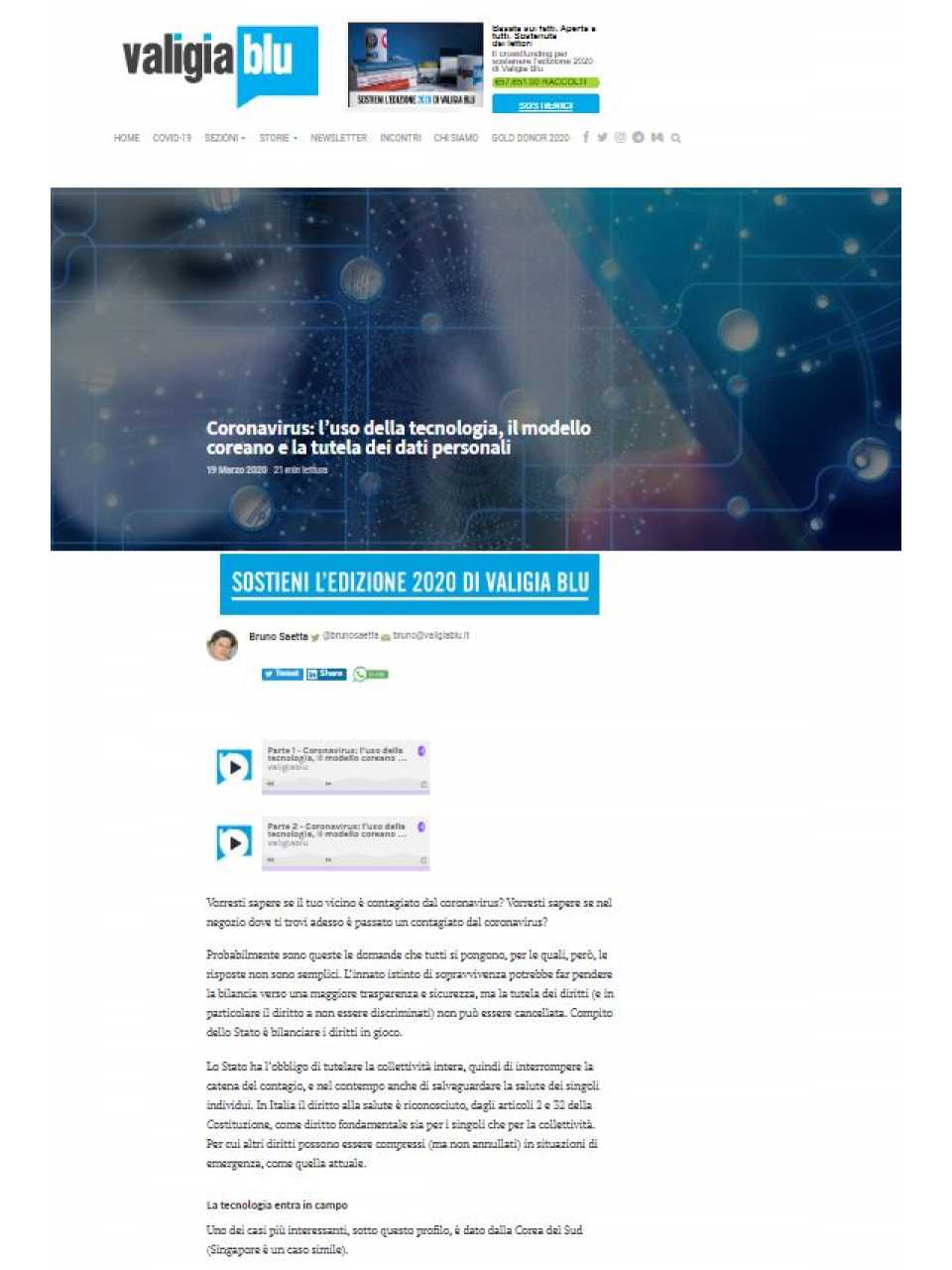 Coronavirus: l’uso della tecnologia, il modello coreano e la tutela dei dati personali