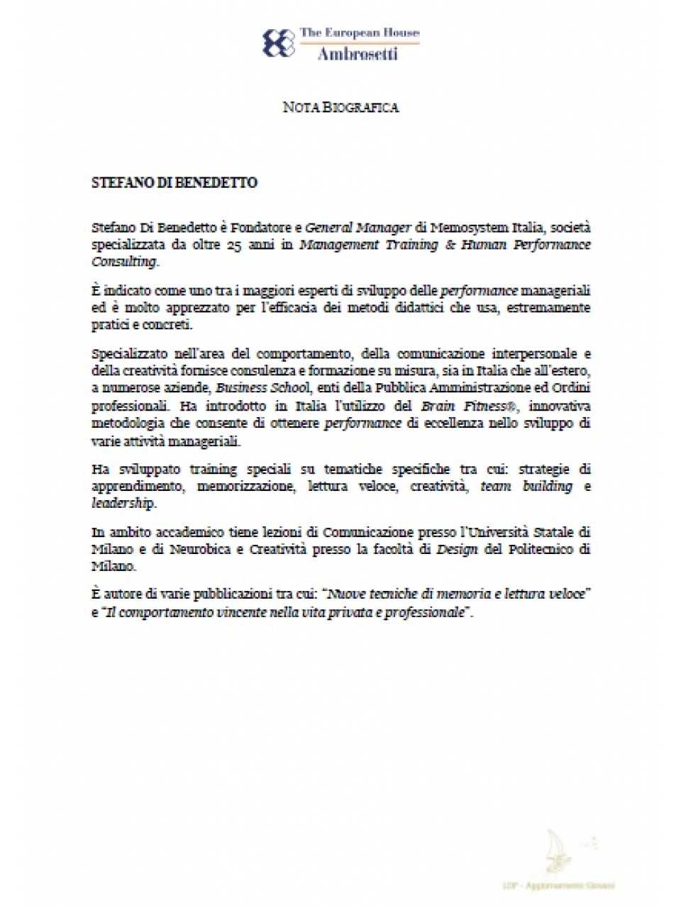 Nota biografica - Stefano Di Benedetto