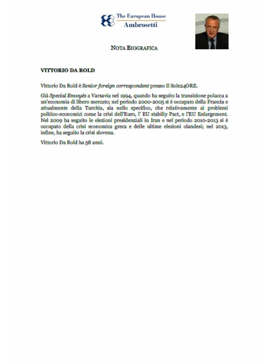 Nota biografica - Vittorio Da Rold