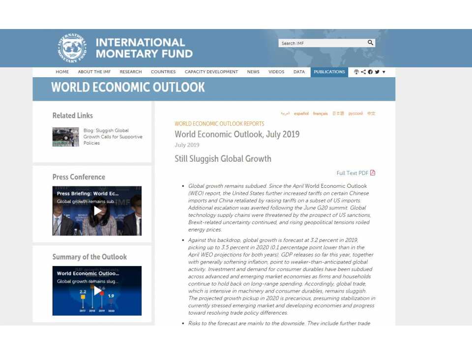 World Economic Outlook Update Still Sluggish Global Growth