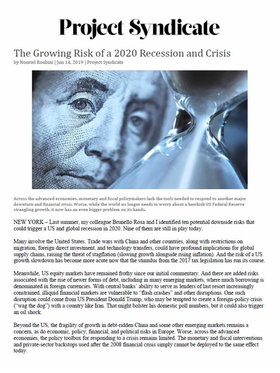 The Growing Risk Of A 2020 Recession And Crisis