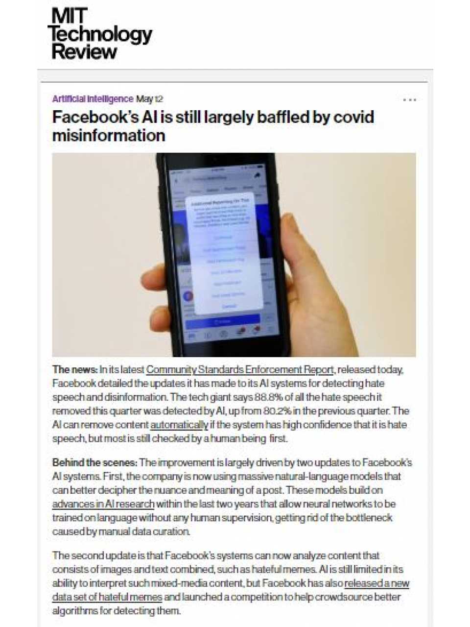 AI and robotics in other applications - Facebook’s AI is still largely baffled by covid misinformation