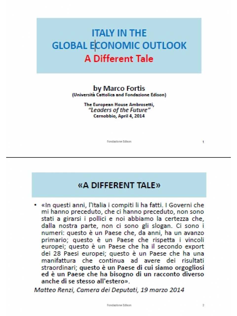 Italy in the global economic outlook