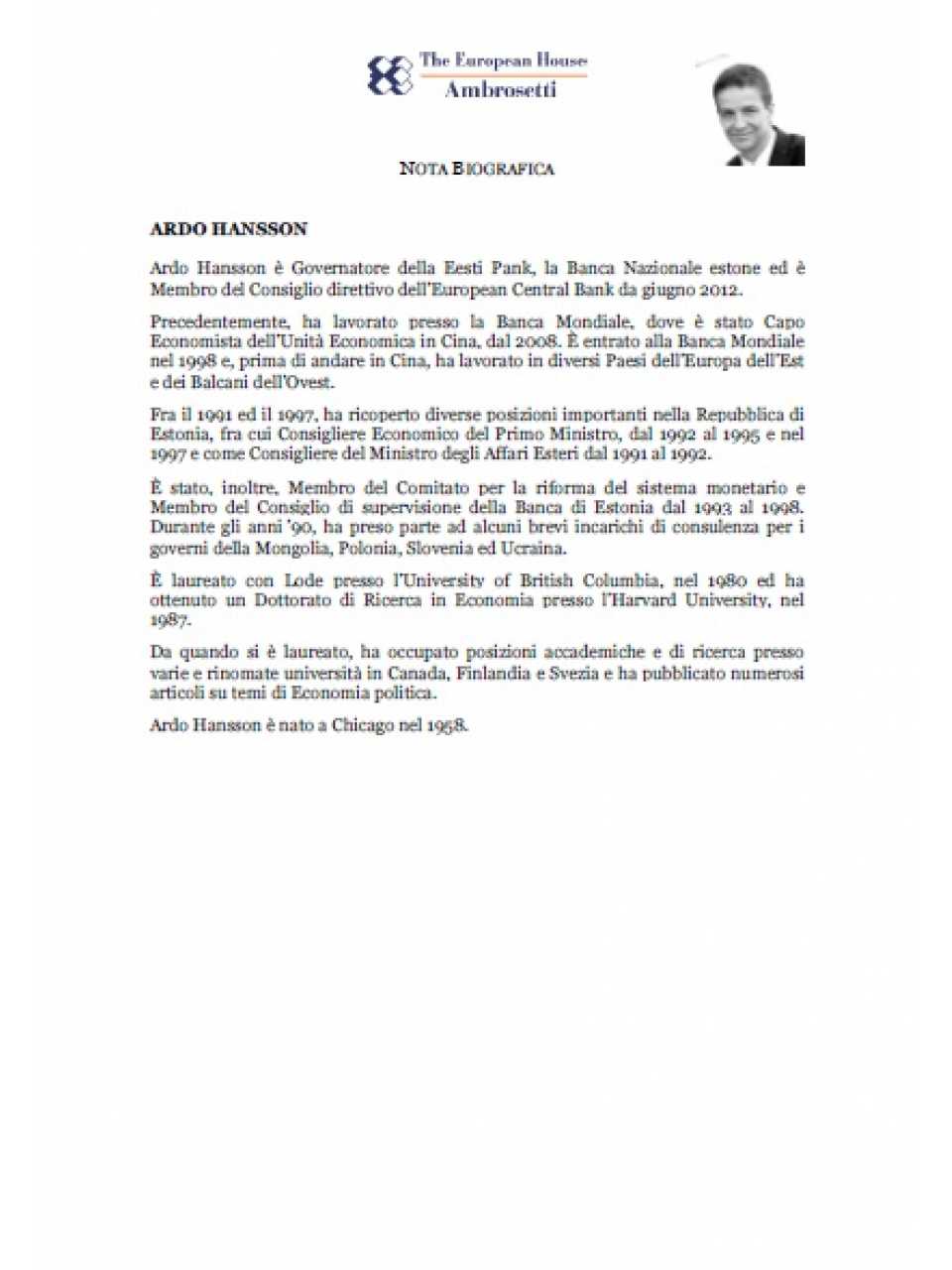 Nota biografica - Ardo Hansson