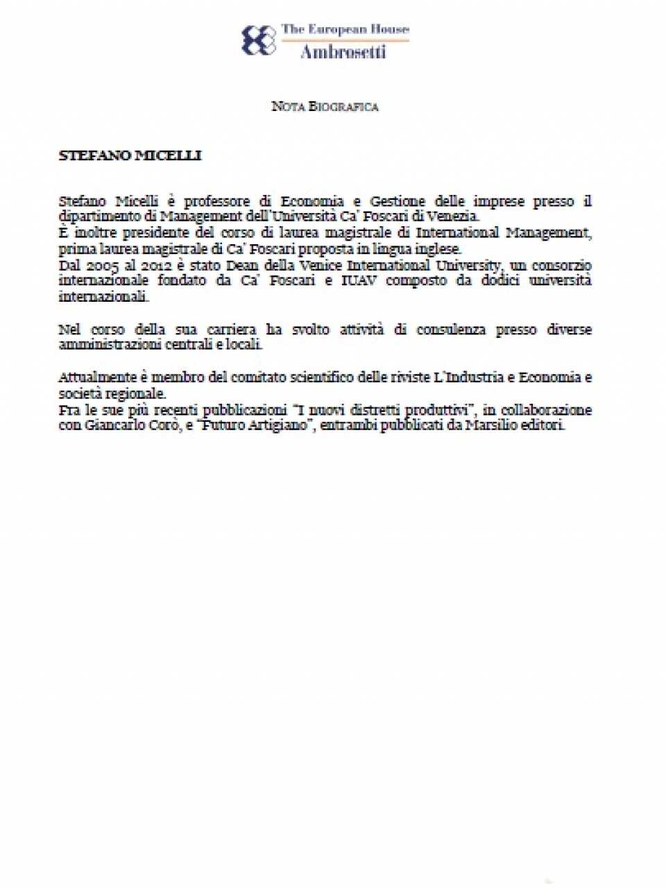 Nota biografica - Stefano Micelli