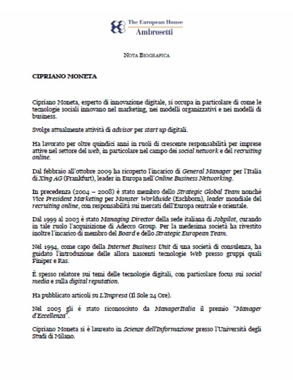 Nota biografica - Cipriano Moneta