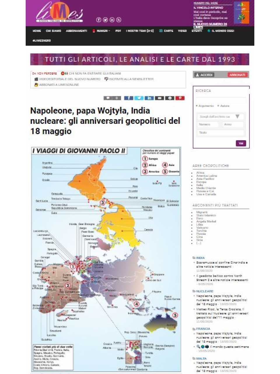 Napoleone, papa Wojtyła, India nucleare: gli anniversari geopolitici del 18 maggio
