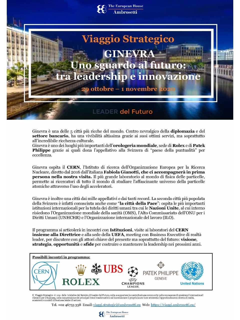 Nota informativa GINEVRA Uno sguardo al futuro: tra leadership e innovazione