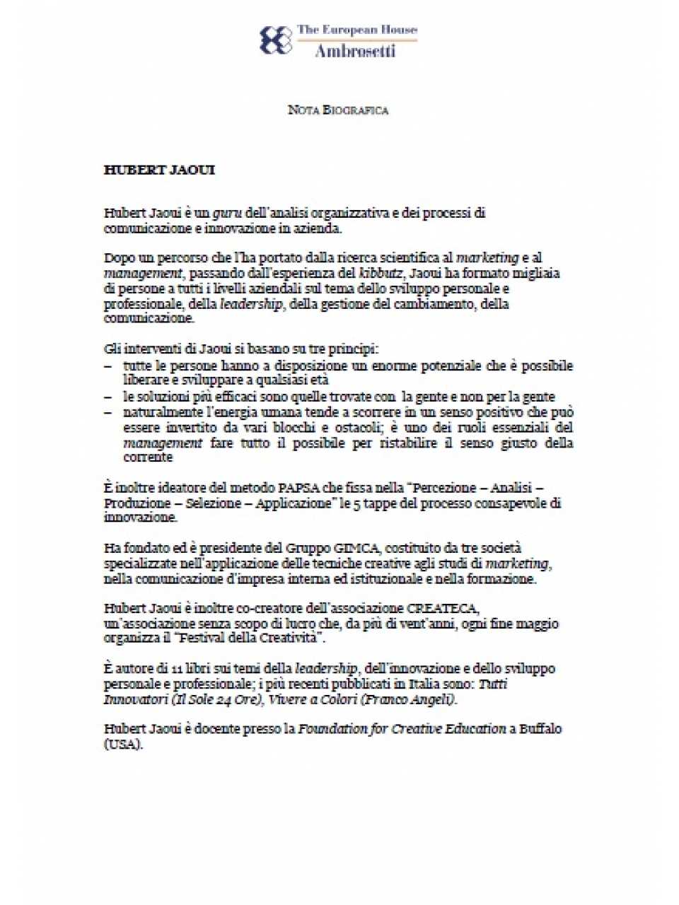 Nota biografica - Hubert Jaoui