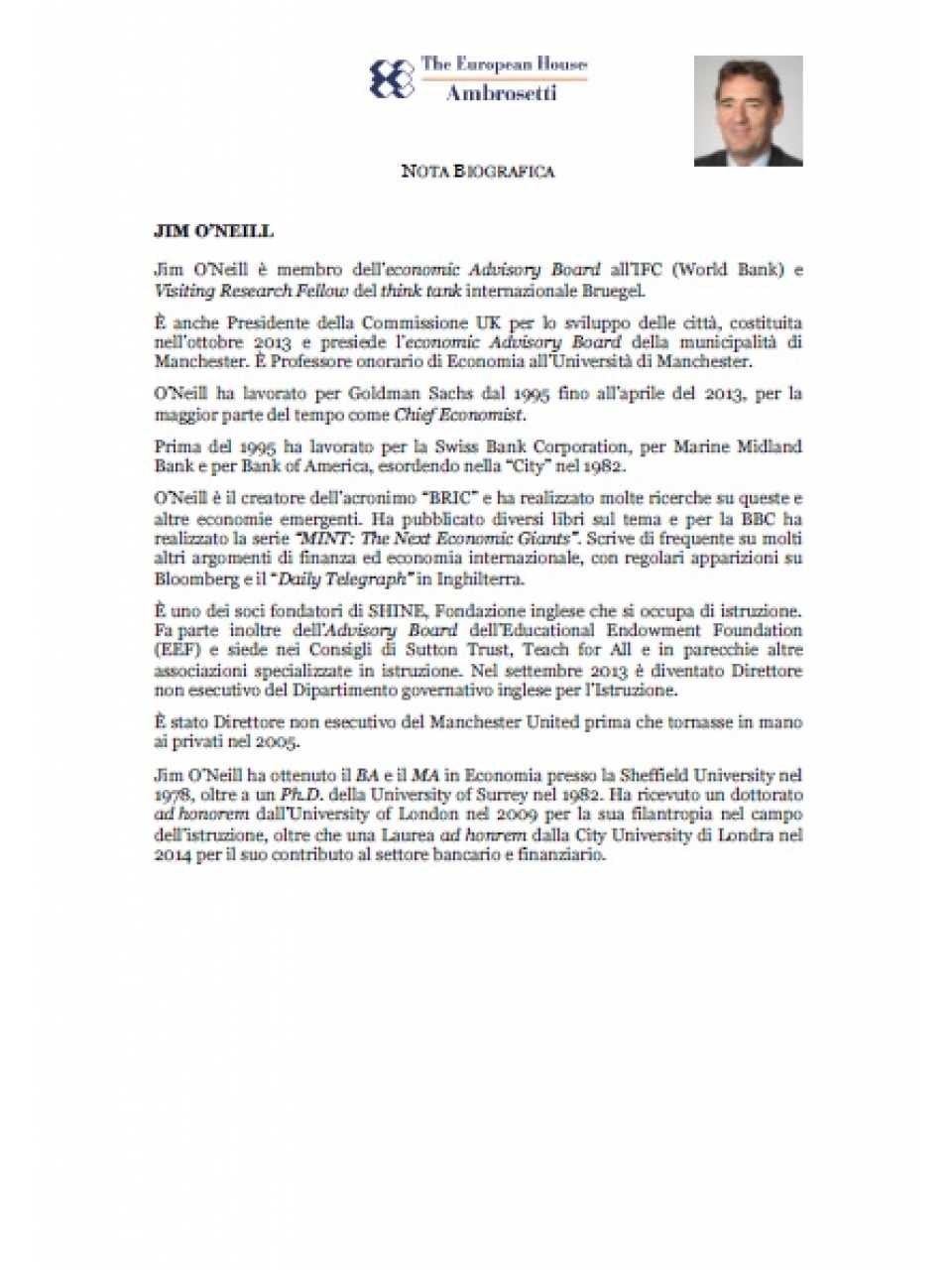 Nota biografica - Jim O'Neill