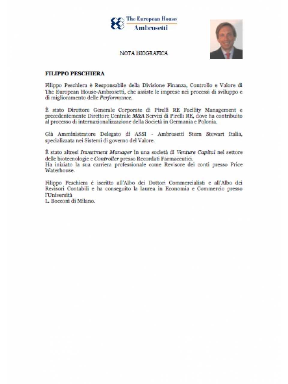 Nota biografica - Filippo Peschiera
