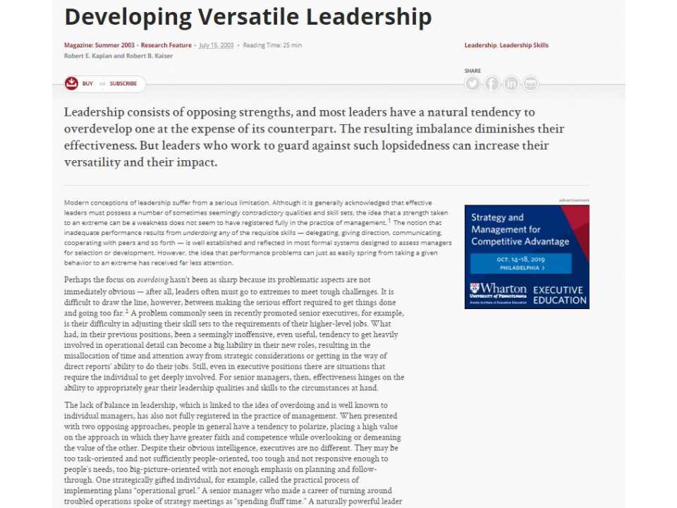 Developing Versatile Leadership