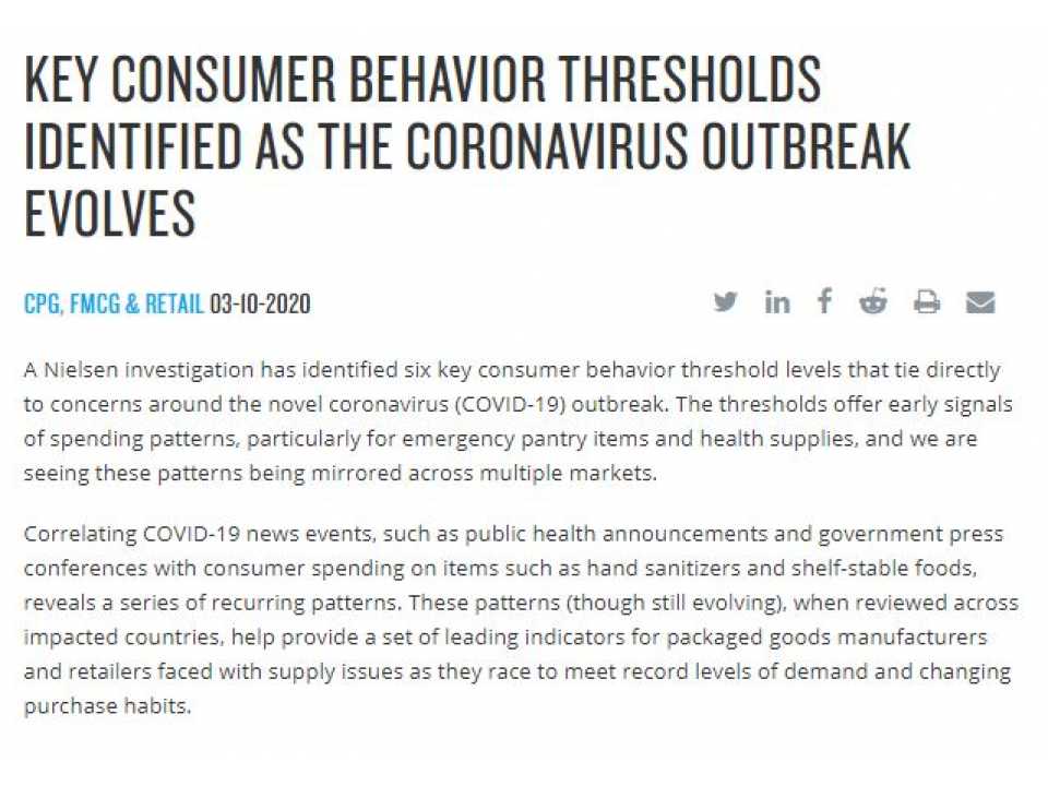 Key consumer behavior thresholds identified as the coronavirus outbreak evolves