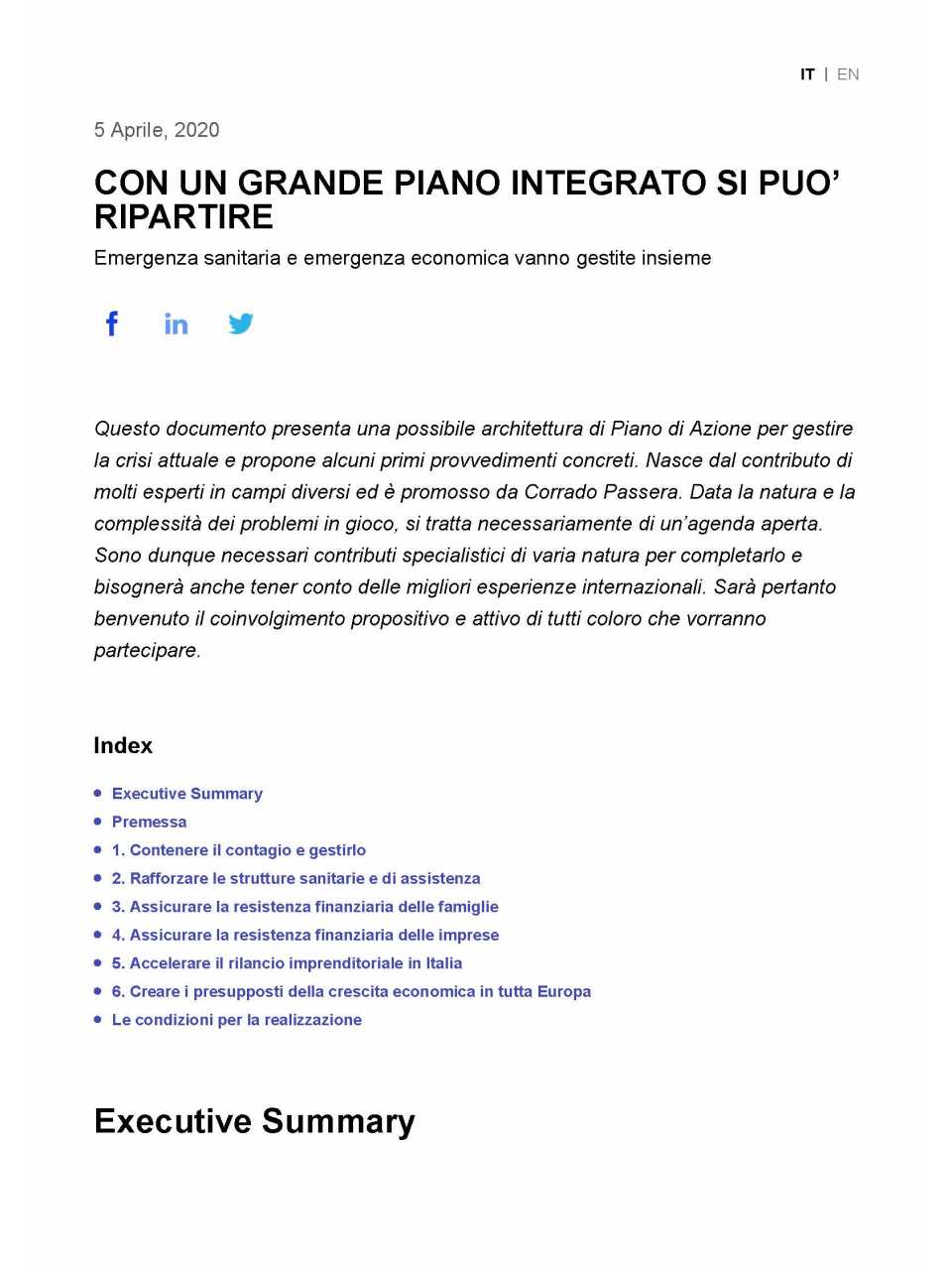 Con un grande piano integrato si può ripartire