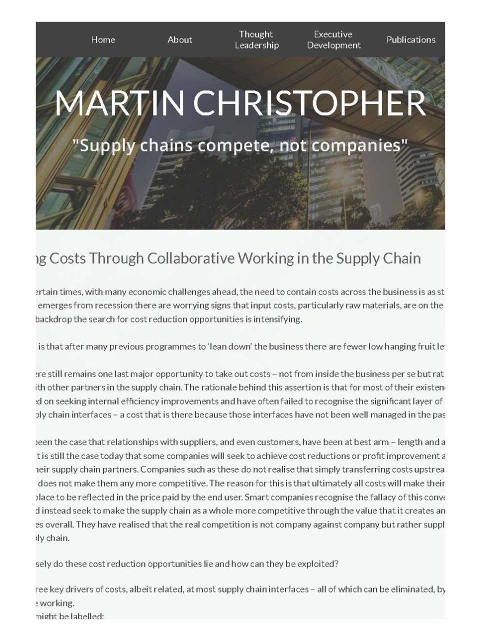 Reducing Costs Through Collaborative Working in the Supply Chain
