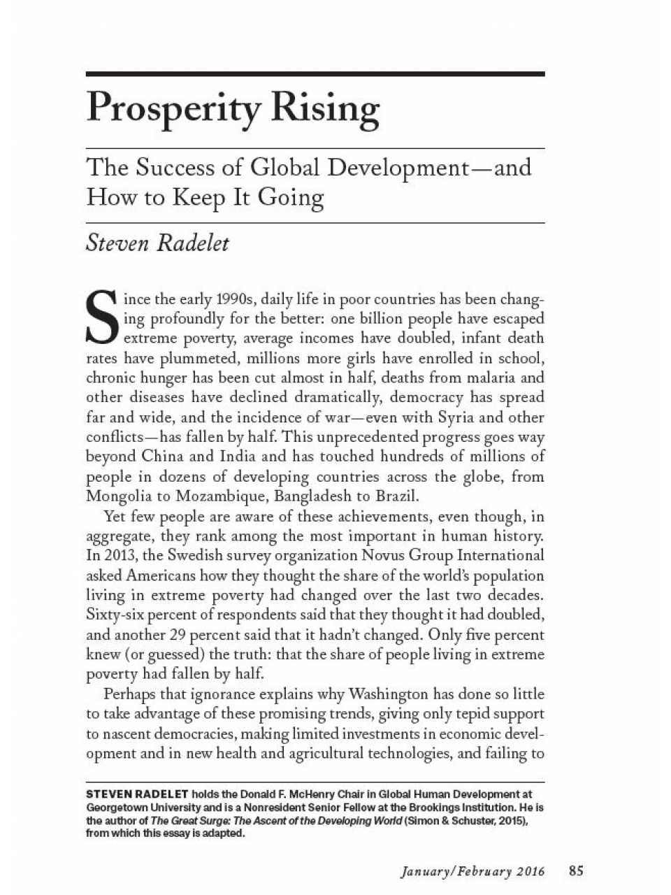 Prosperity Rising. The Success Of Global Development - And How To Keep It Going