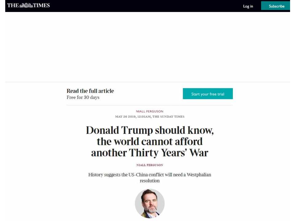 Donald Trump Should Know, The World Cannot Afford Another Thirty Years' War