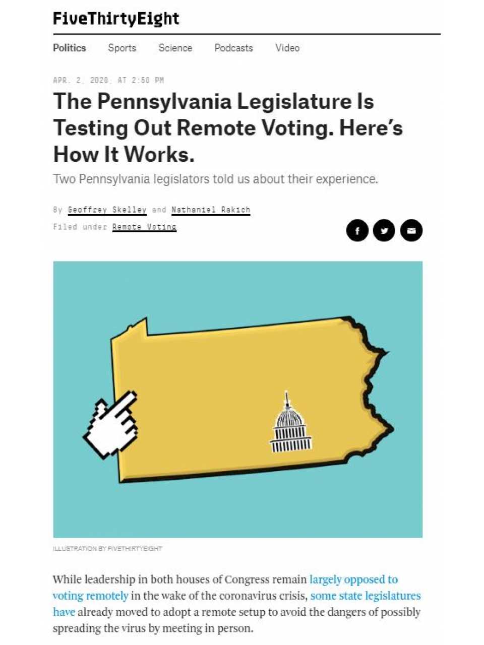 Remote courts and legislatures - The Pennsylvania Legislature Is Testing Out Remote Voting. Here’s How It Works
