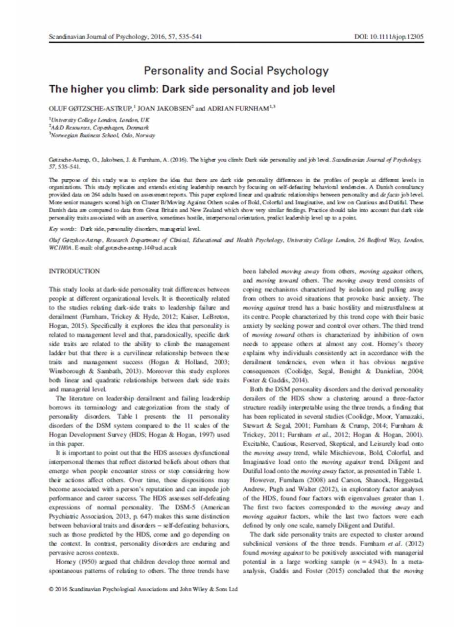 The higher you climb: Dark side personality and job level
