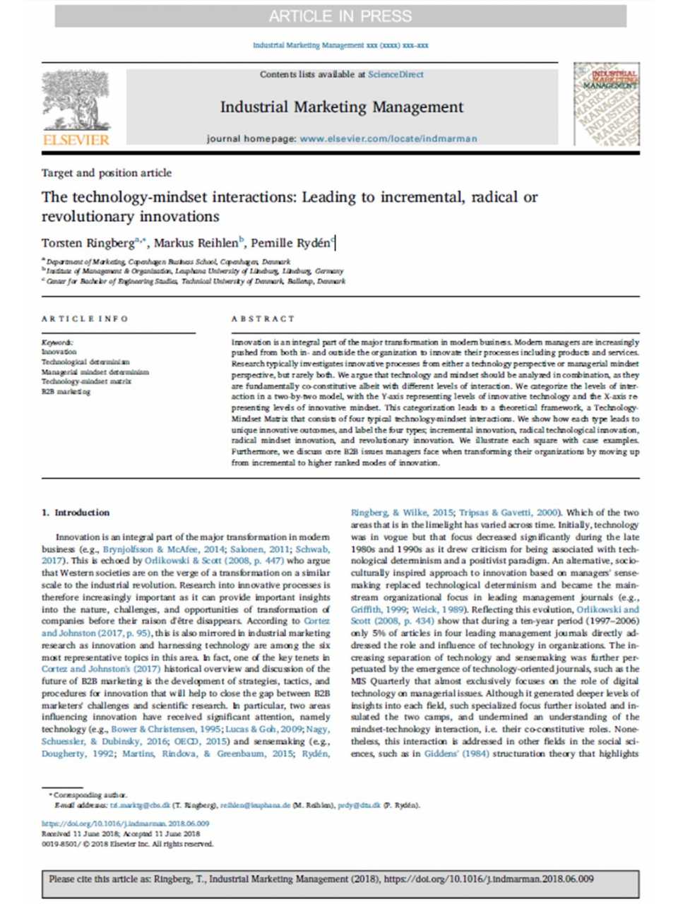 The technology-mindset interactions: Leading to incremental, radical or revolutionary innovations