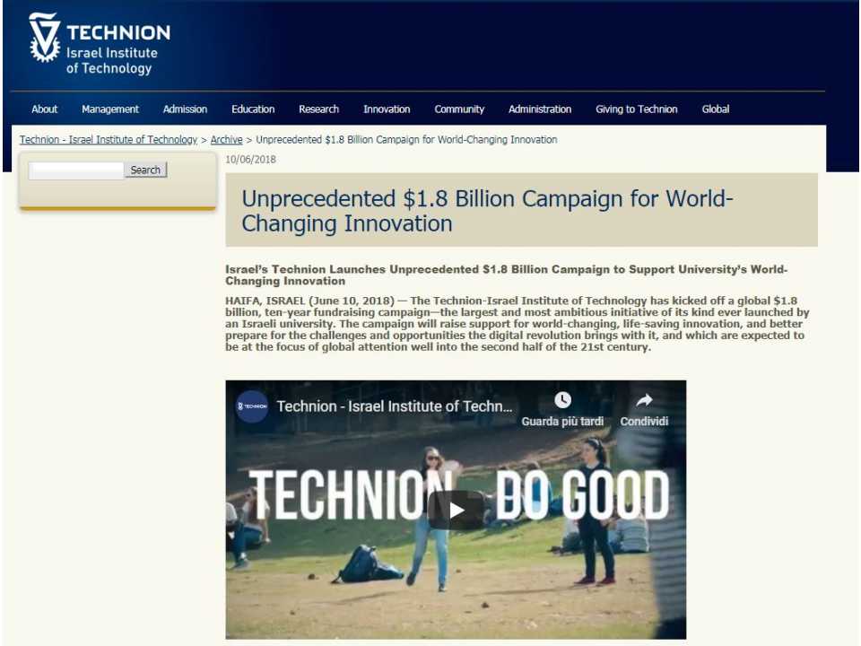 Technion Unprecedented $1.8 Billion Campaign for World-Changing Innovation