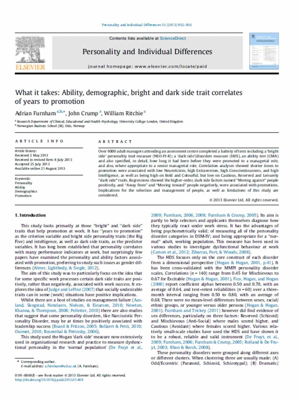 What it takes: Ability, demographic, bright and dark side trait correlates of years to promotion
