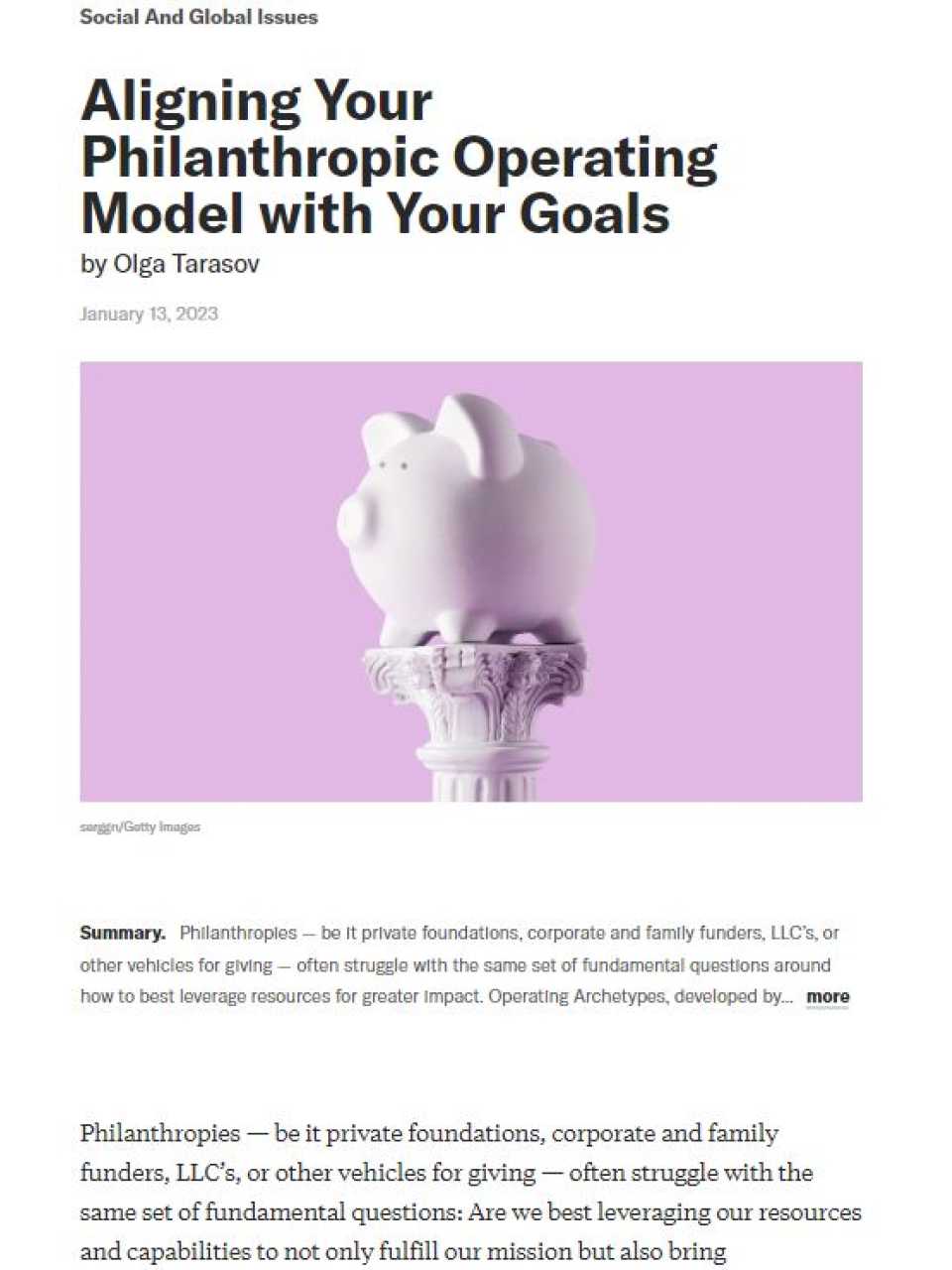 Aligning your philanthropic operating model with your goals