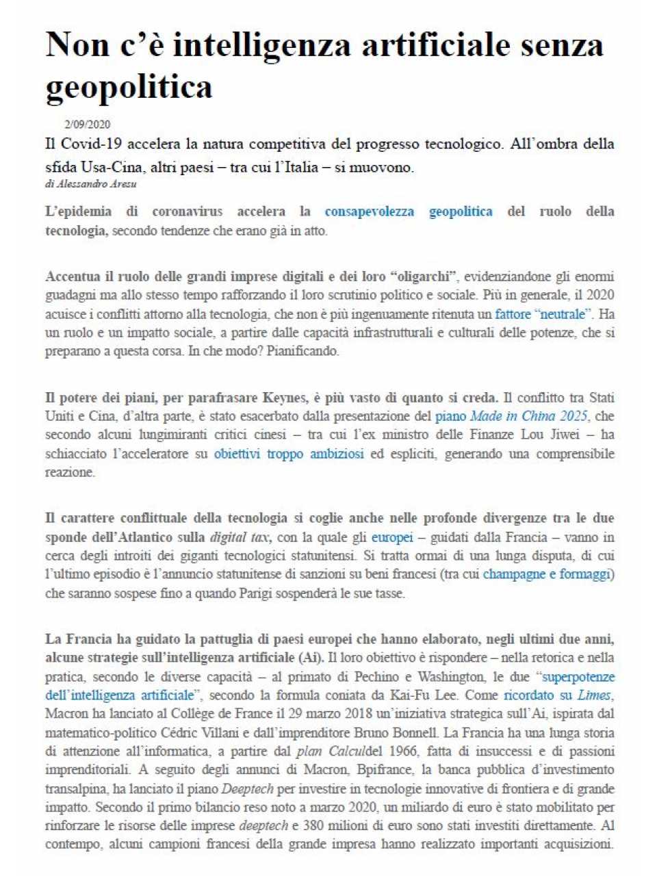 Non c’è intelligenza artificiale senza geopolitica