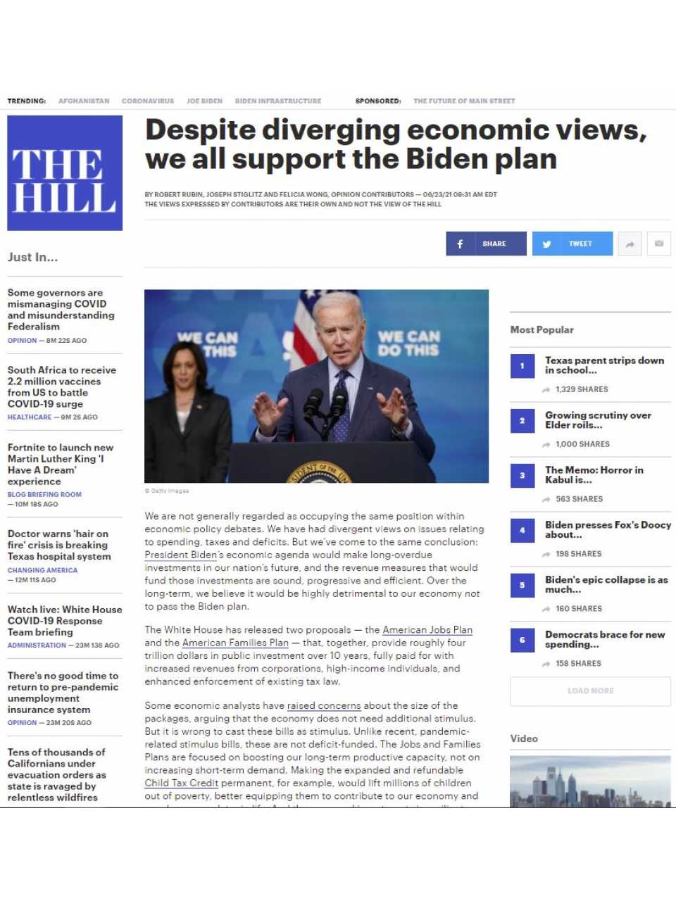 Despite diverging economic views, we all support the Biden plan