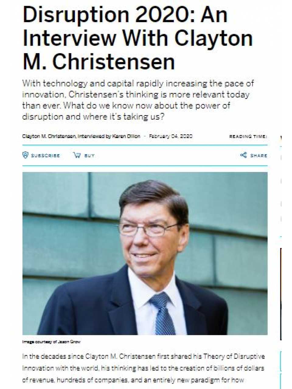 Disruption 2020: An Interview With Clayton M. Christensen