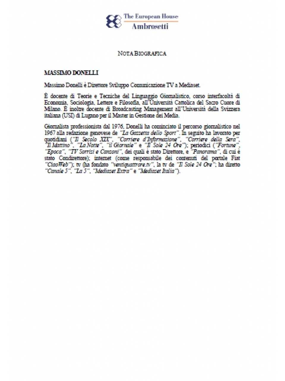 Nota biografica - Massimo Donelli