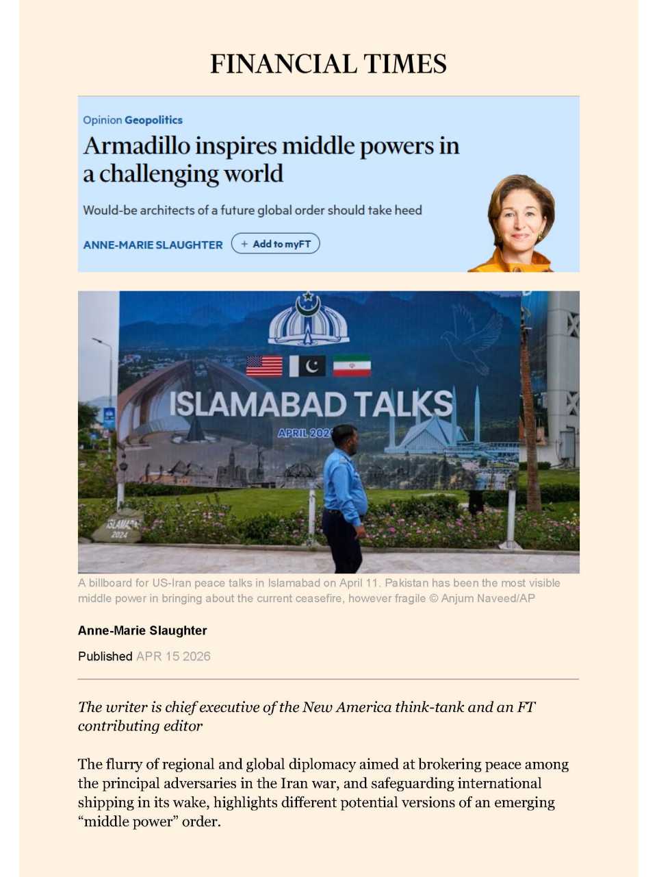 Armadillo inspires middle powers in a challenging world