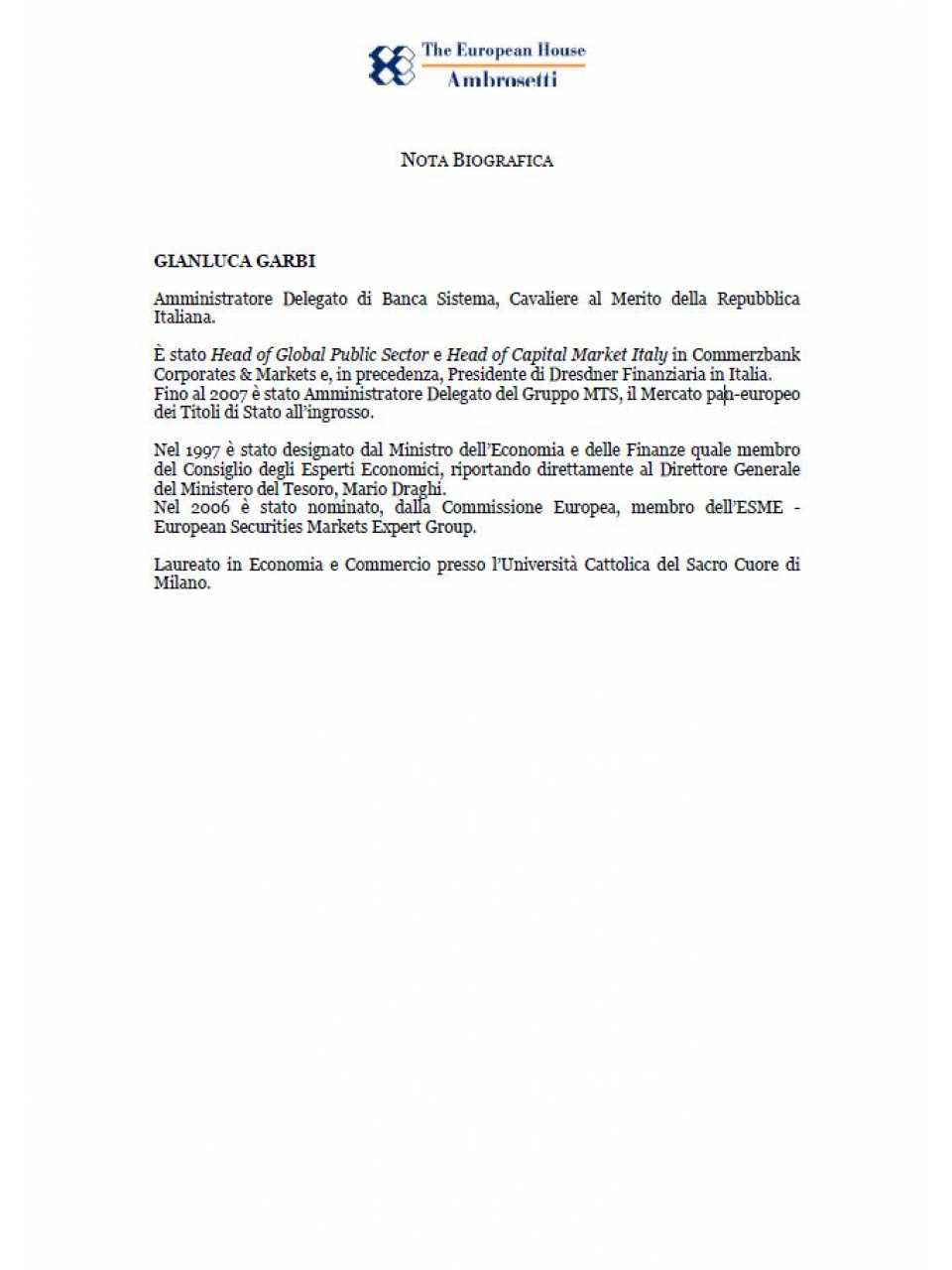 Gianluca Garbi - Nota biografica