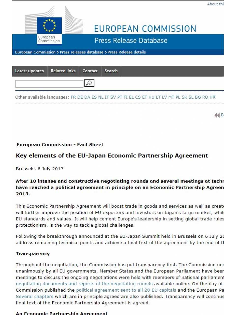 Key elements of the EU-Japan Economic Partnership Agreement