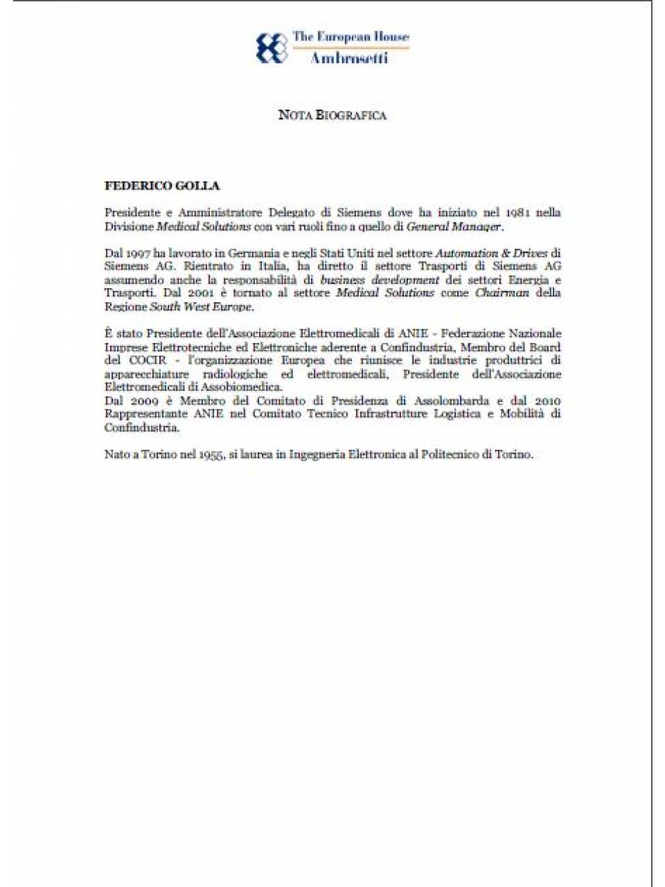 Federico Golla - Nota biografica