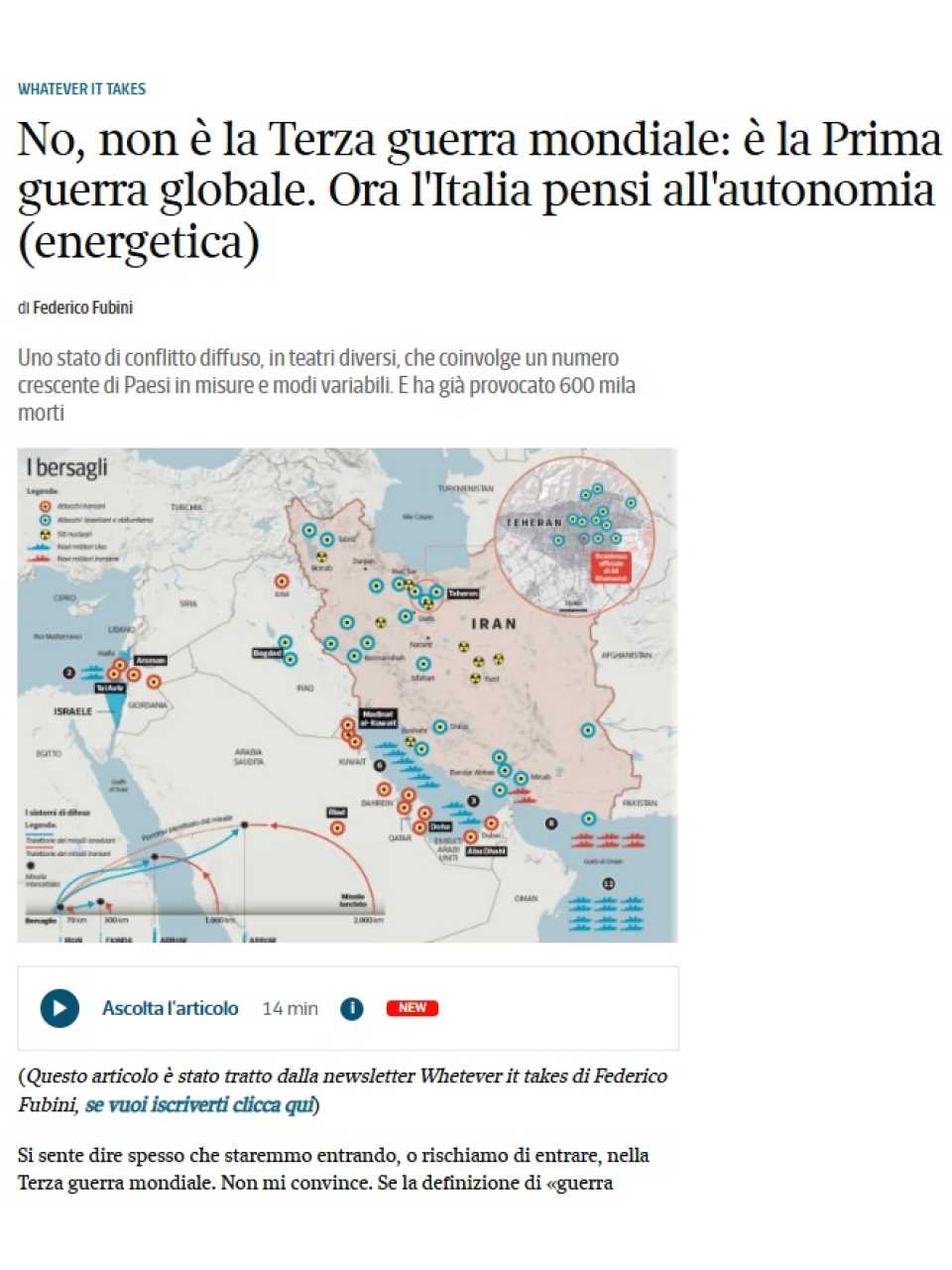 No, non è la Terza guerra mondiale: è la Prima guerra globale. Ora l'Italia pensi all'autonomia (energetica)