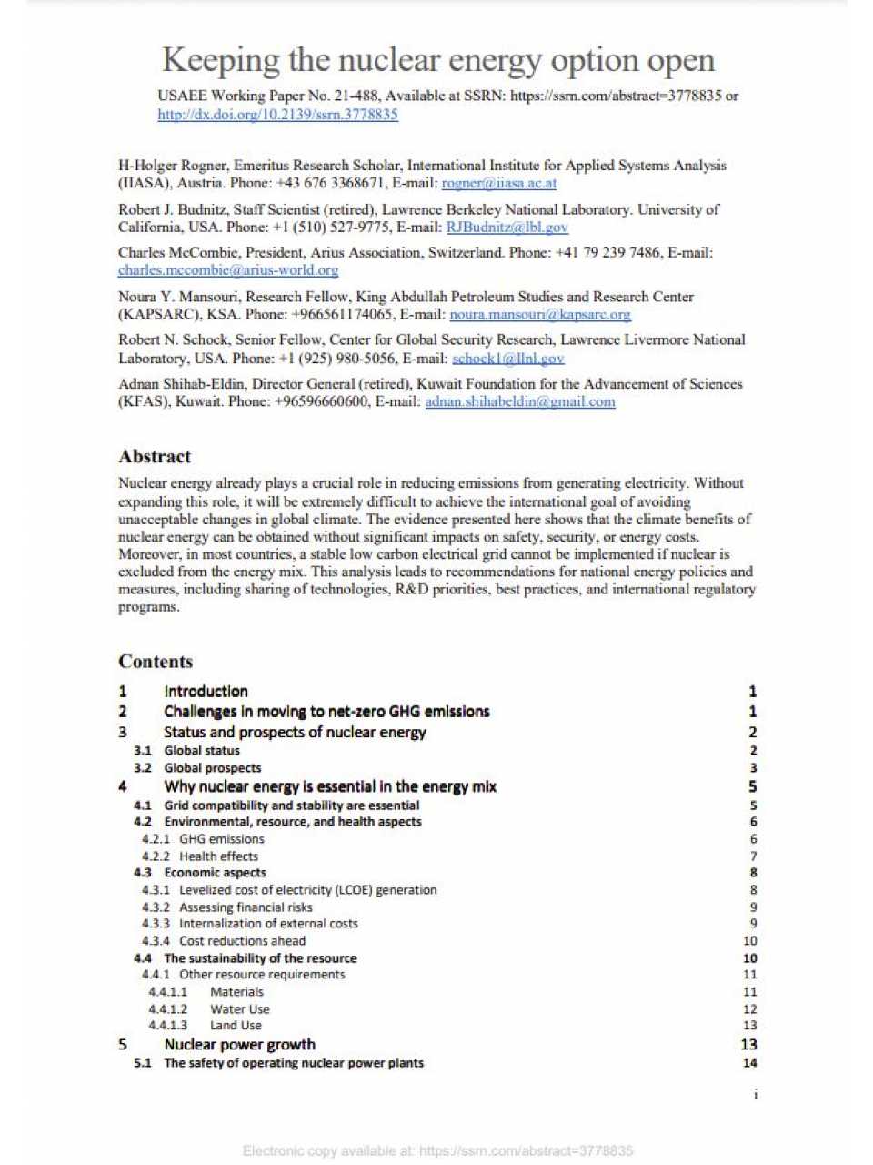 Keeping the Nuclear Energy Option Open