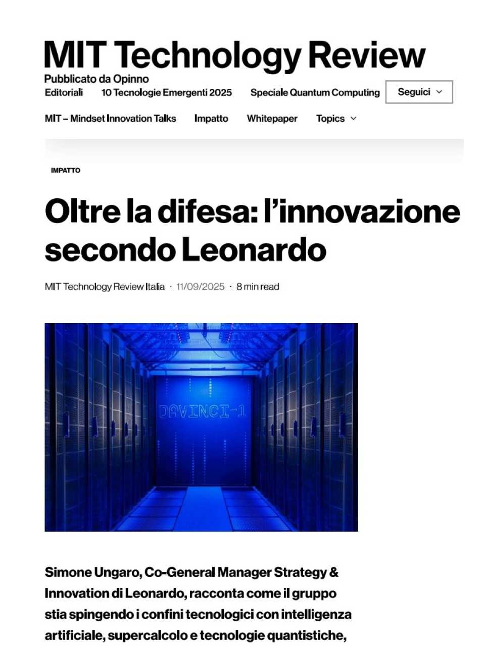 Oltre la difesa: l’innovazione secondo Leonardo