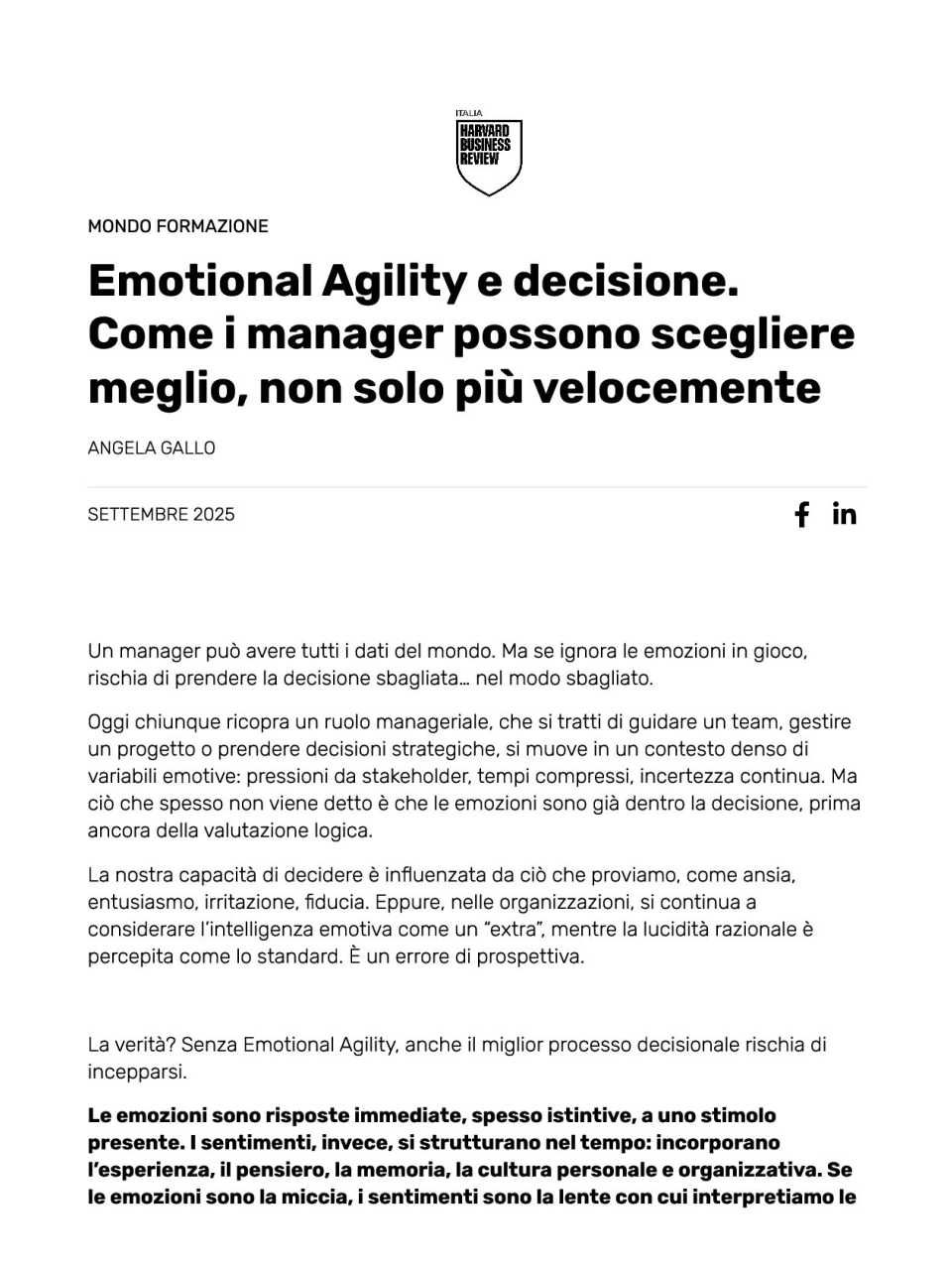Emotional Agility e decisione. Come i manager possono scegliere meglio, non solo più velocemente