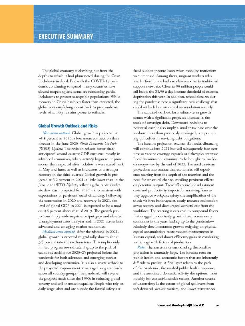 World economic outlook, october 2020: a long and difficult ascent – executive summary