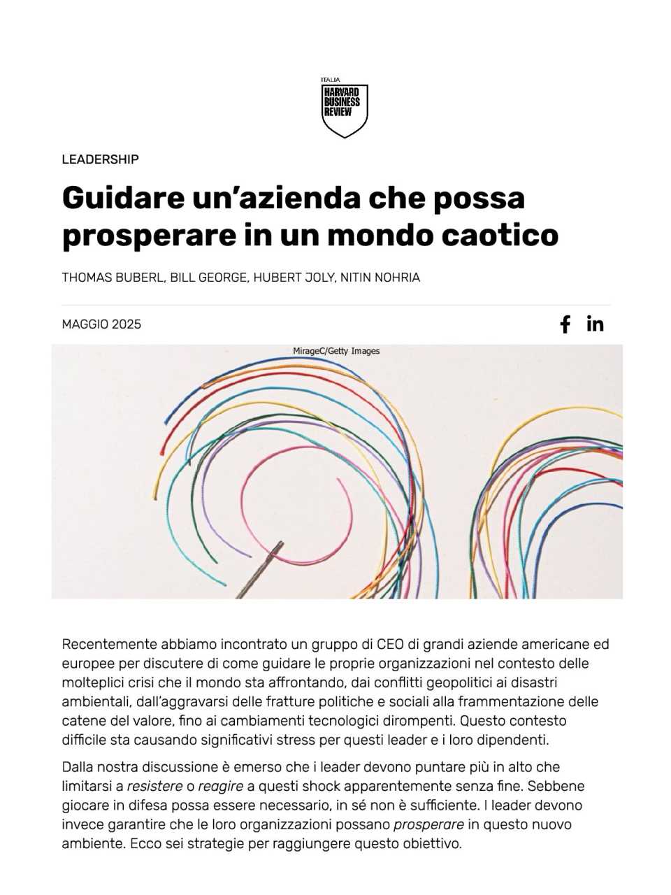Guidare un’azienda che possa prosperare in un mondo caotico