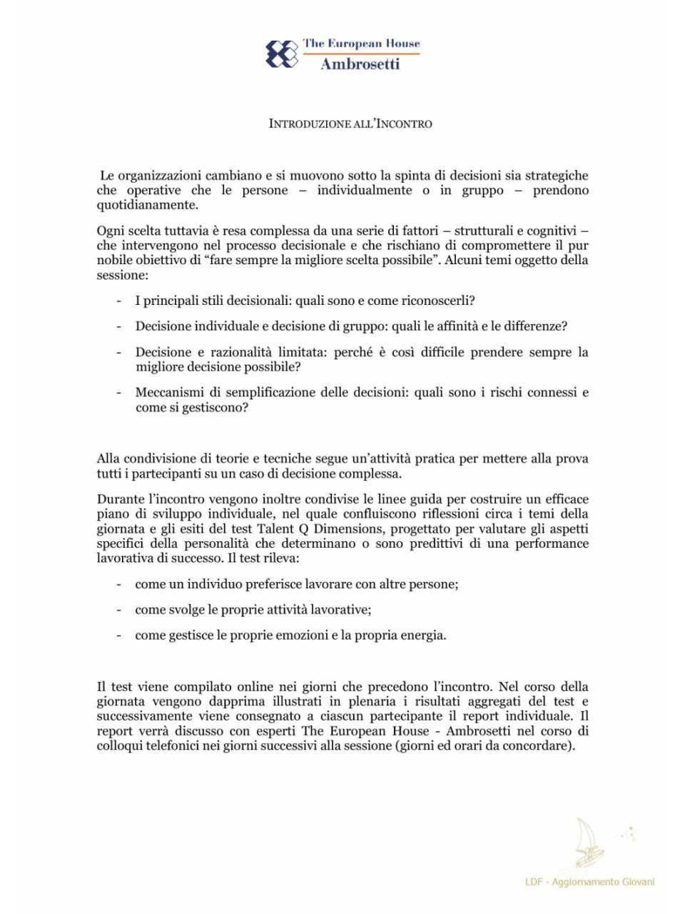 Introduzione all'incontro