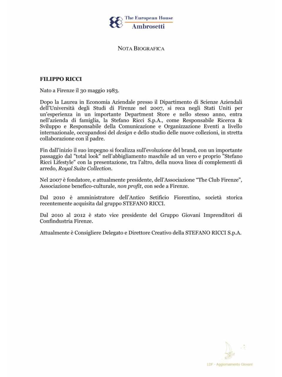 Nota biografica - Filippo Ricci