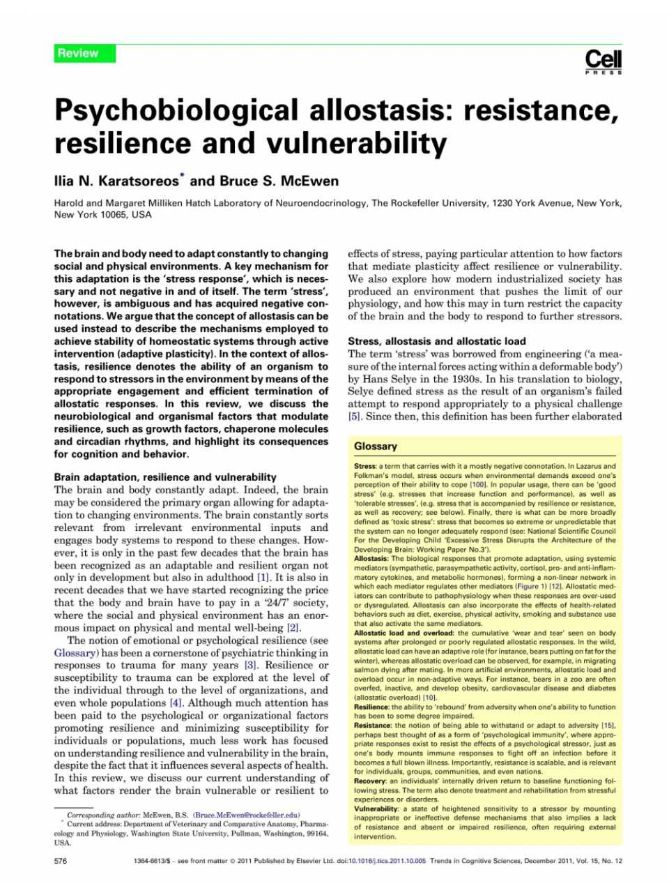 Psychobiological allostasis