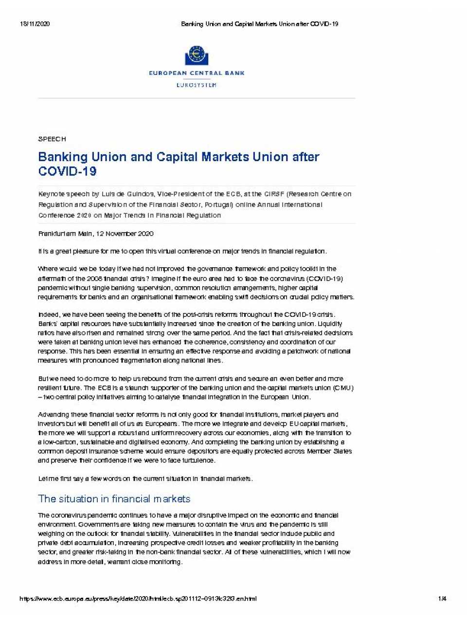 Banking Union and Capital Markets Union after COVID-19